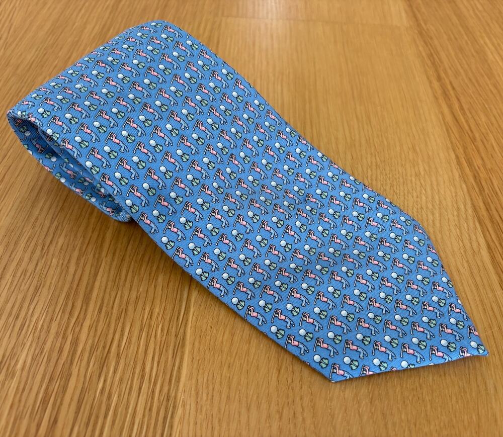 VINEYARD VINES Shep & Ian Ice Golf 100% Silk Neck Tie Blue Green Pink